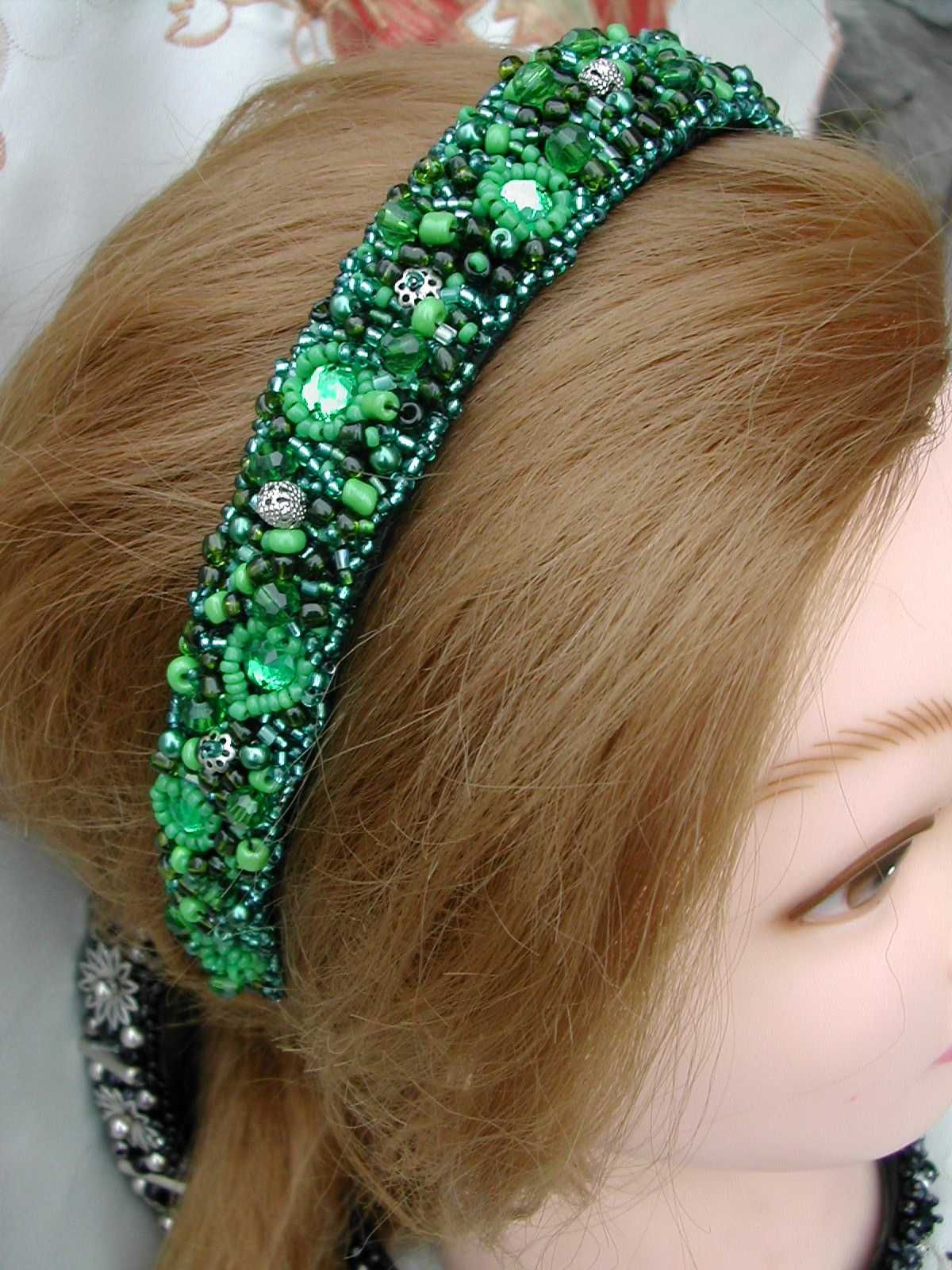 Изумрудно-зеленый обруч для волос hand made