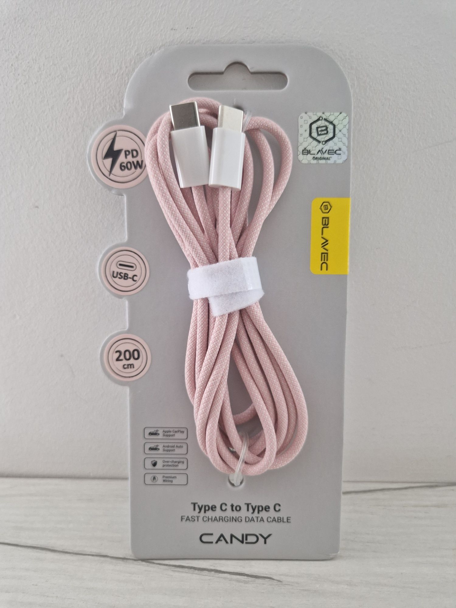Blavec Kabel Candy oplot - Typ C na Typ C - PD 60W 3A 2 metry Apple
