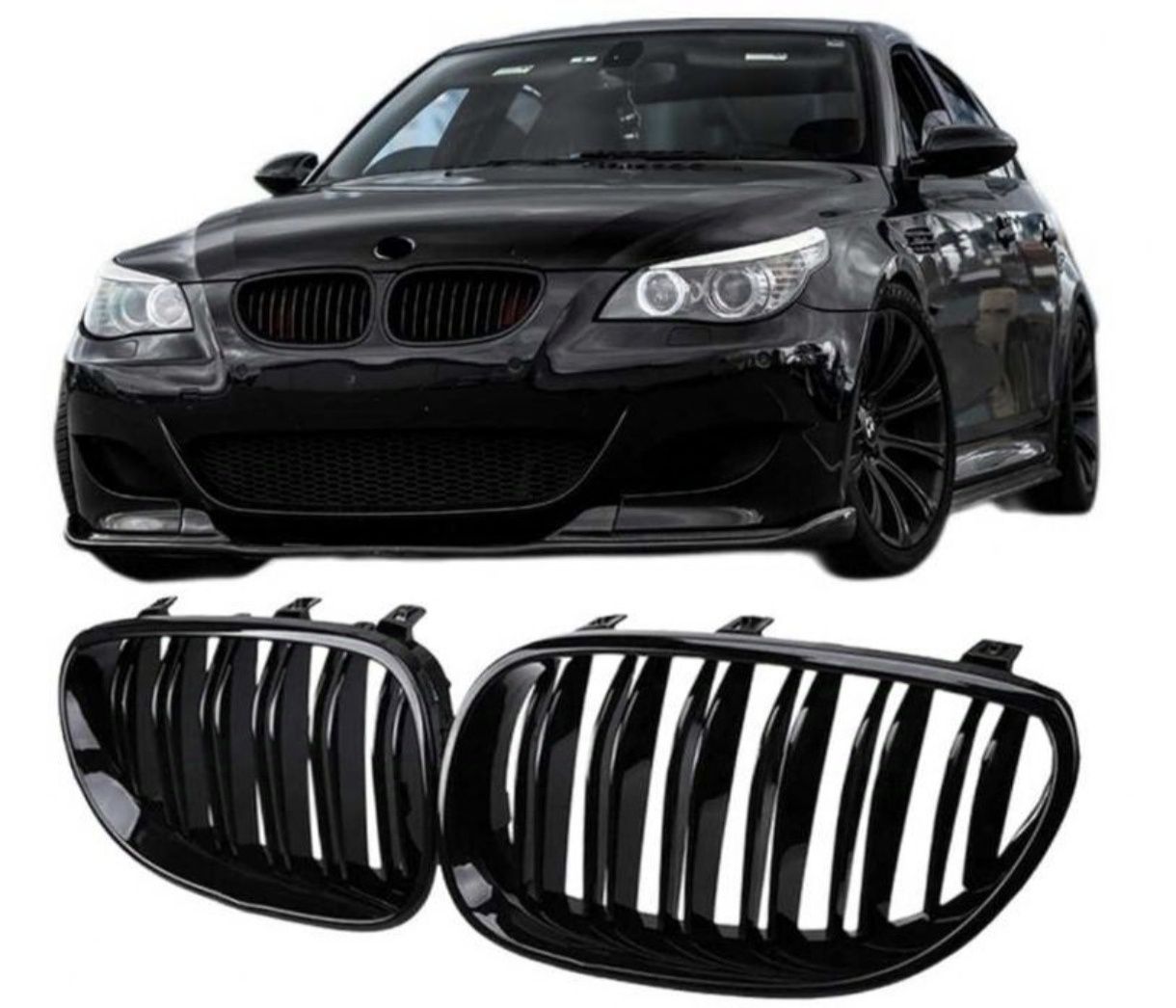 BMW E60 E61 Nerki Przedniego Zderzaka Grill Czarny Połysk