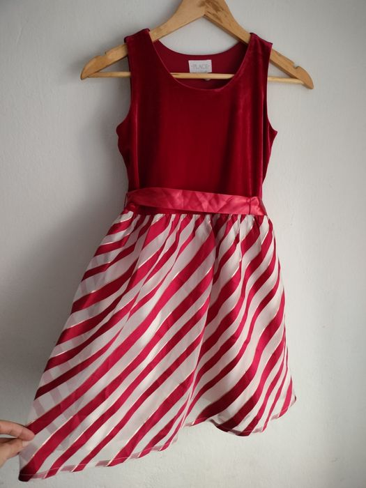 Sukienka dziewczęca czerwona welurowa świąteczna na sesję 140/146