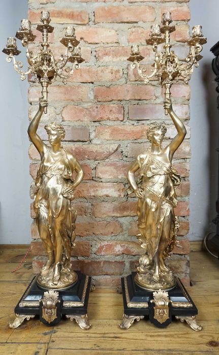 OGROMNE postaciowe świeczniki brąz złocony para wys.100 cm