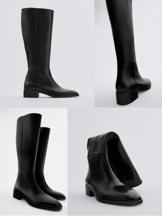 Zara Шкіряні класичні чоботи сапоги