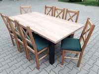 Stol 185/244x95+8 krzesel krzyzowe nogi stolu czarne+blat dab pradawny