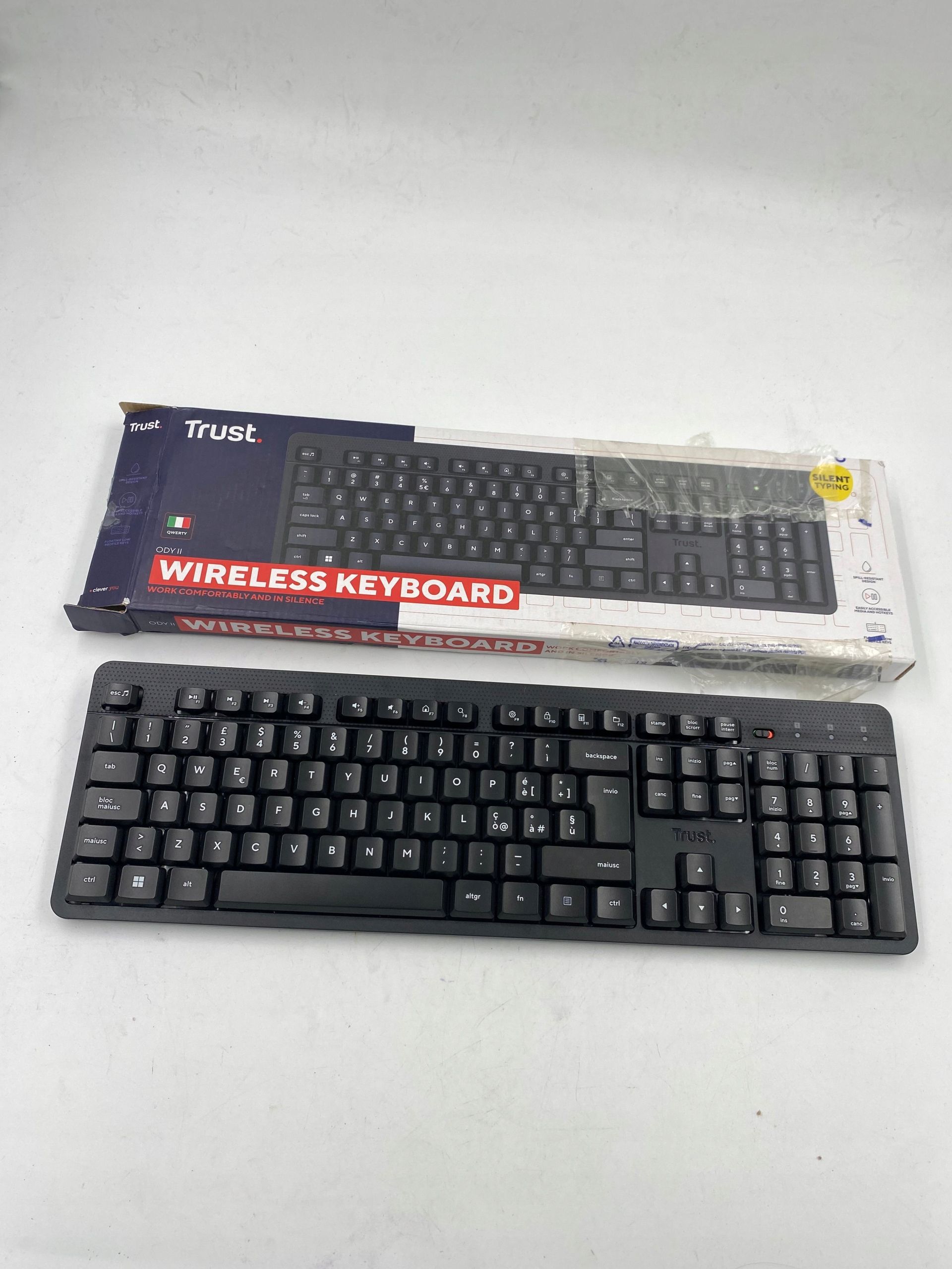 outlet trust ody ii bezprzewodowa klawiatura cicha włoski qwerty