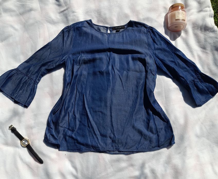 Bluzka imitującą jeans, rozszerzane rękawy, luźna, lyocell przewiewna