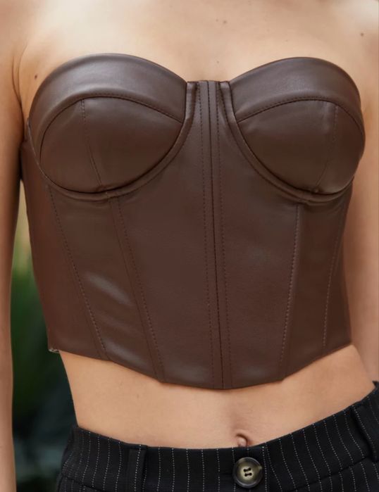 Топ бюстьє корсет з екошкіри коричневий шоколадний