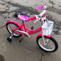 Детский двухколесный велосипед для девочки 16 д. с корзиной (Розовый)