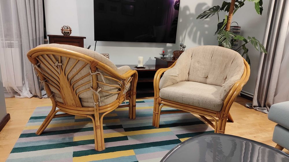 Meble rattanowe zestaw kanapa 3 osobowa, 2 fotele, ława kawowa, barek