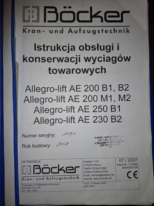 Winda Wyciąg towarowy Bocker