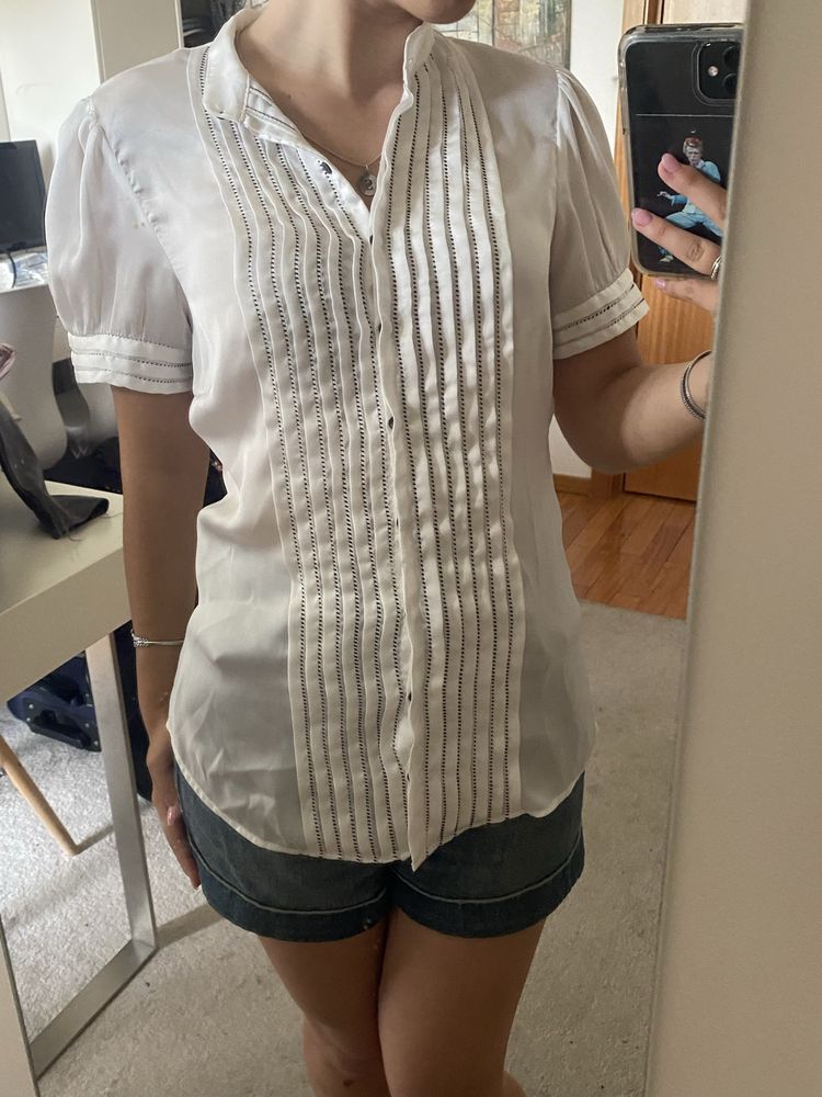 Blusa Zara Branca Folhos