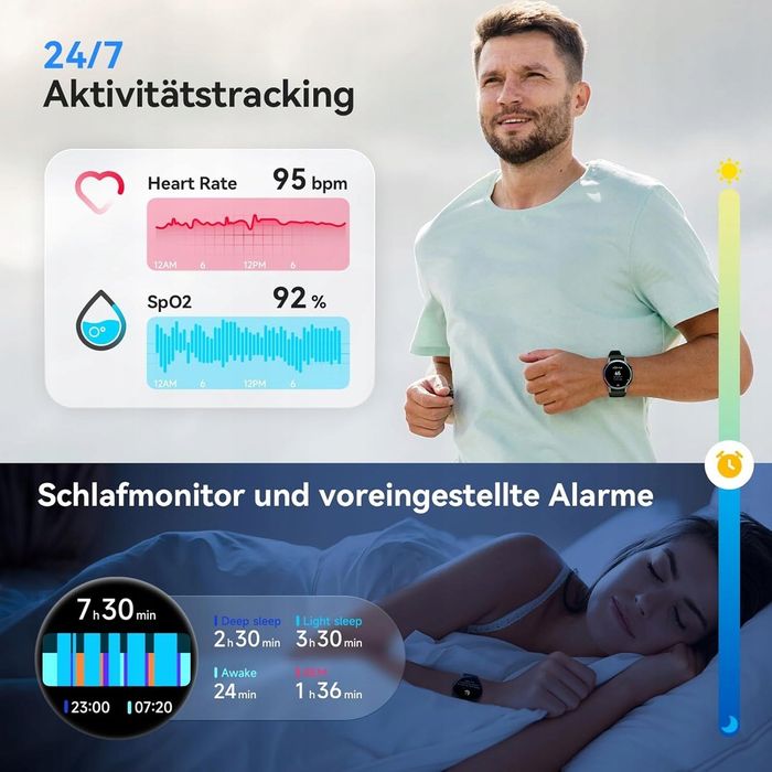 Smartwatch męski, damski okrągły, czarny, AMOLED 1,32", Rozmowy, AEAC