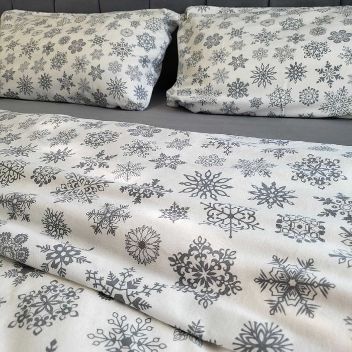 Тепла фланелева постіль "Сніжинки" (сіра) | Всі розміри | 100% бавовна
