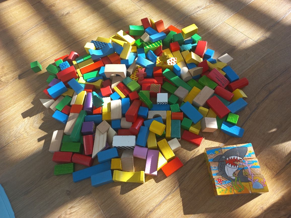 Klocki drewniane +sorter i puzzle