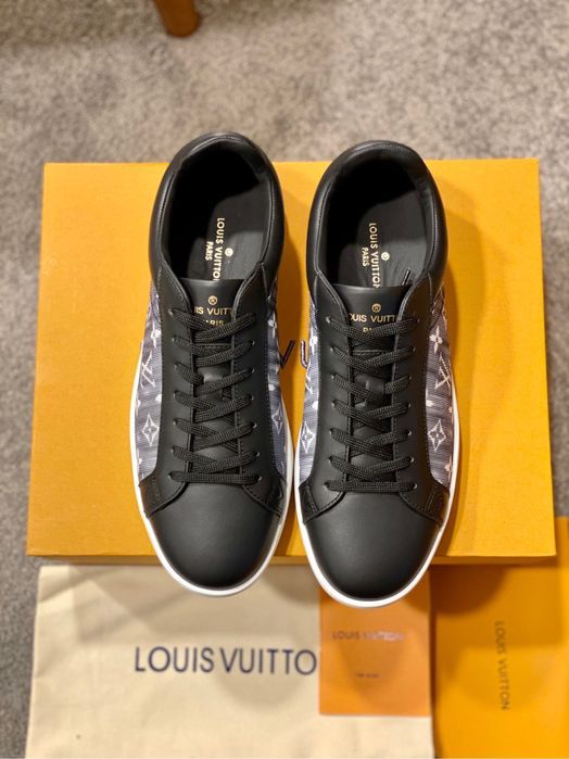 LOUIS VUITTON кожаные кроссовки мужские кеды черные серые кожаные