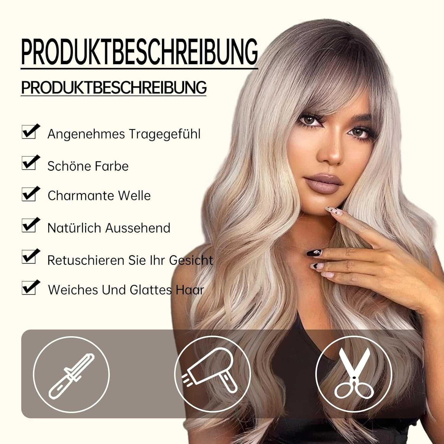 testar Peruka blond dla kobiet, długie, falowane, platynowe peruki