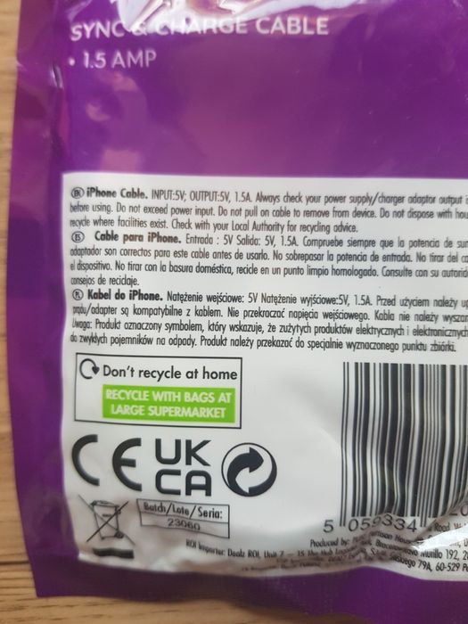 Nowy kabel do IPHONE  , tableta 1.5m