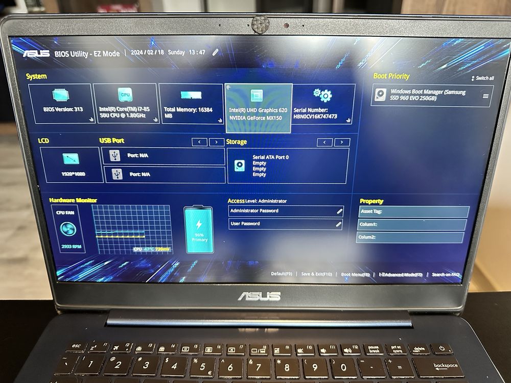 Laptop asus zenbook UX430UN, i7-8550U, 16GB, 256GB ssd evo, win10