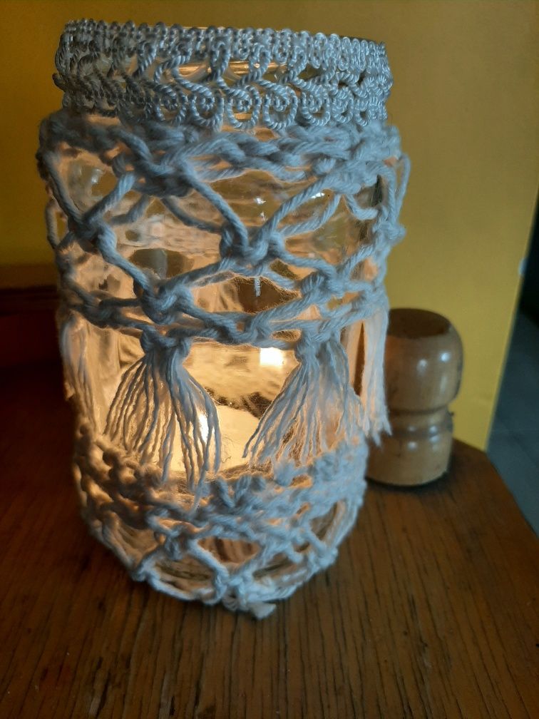 Lampion szklany makrama handmade rękodzieło