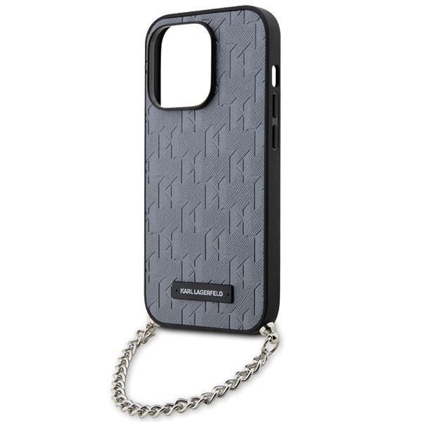 Etui Karl Lagerfeld Saffiano Monogram Chain iPhone 14 Pro - Srebrny