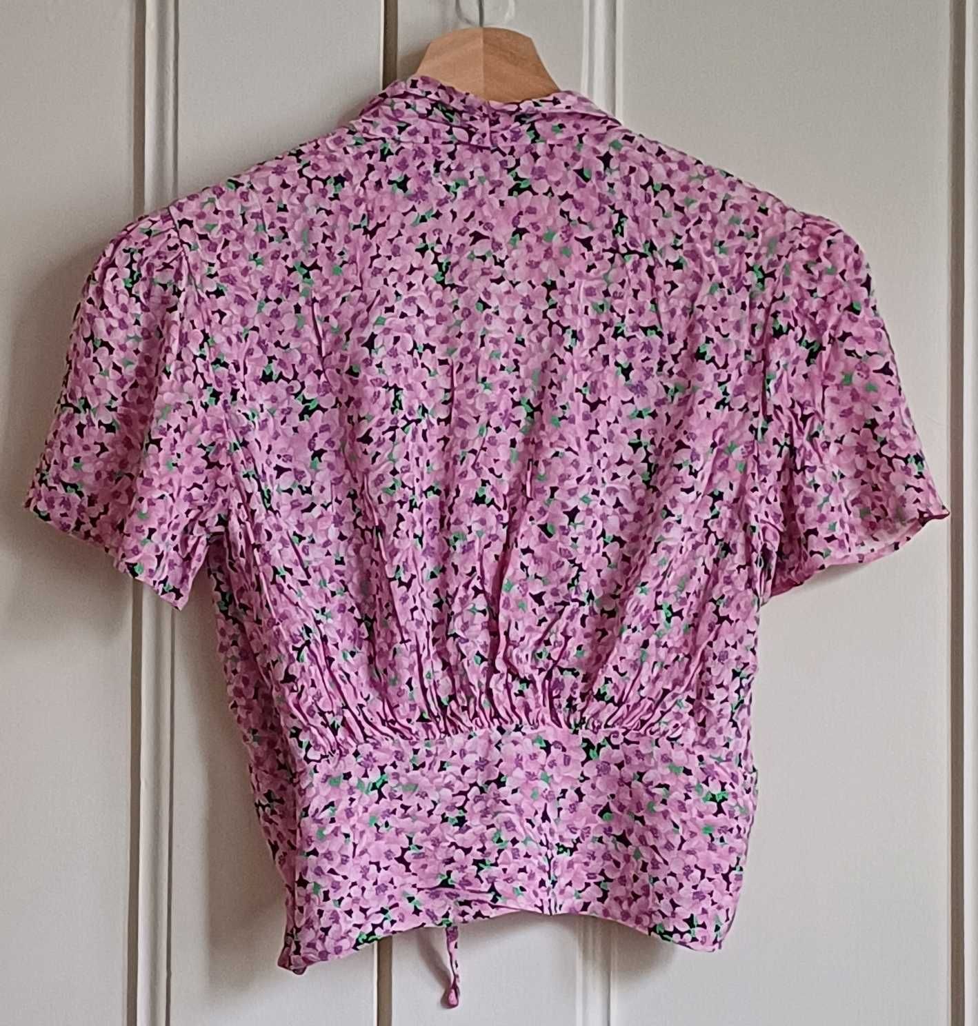zara printed blouse with gathered detail