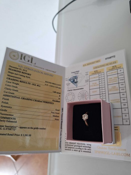 Pierścionek złoty z Diamentem 1,05ct barwa E - bezbarwny unikat