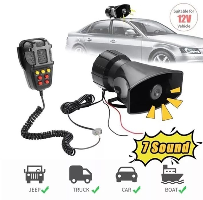 Comunicador Voz Megafone para veículos incluí 7 sons sirenes 110db 60W