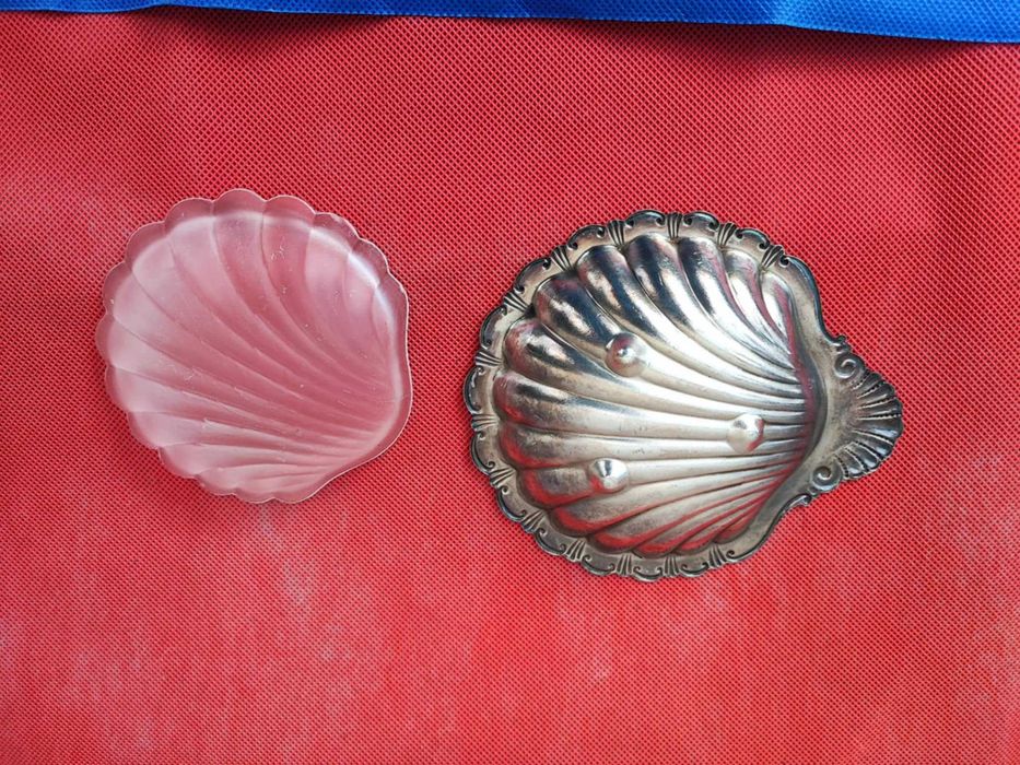 Art deco platerowana mosiężna patera na ikrę,wkład szklany