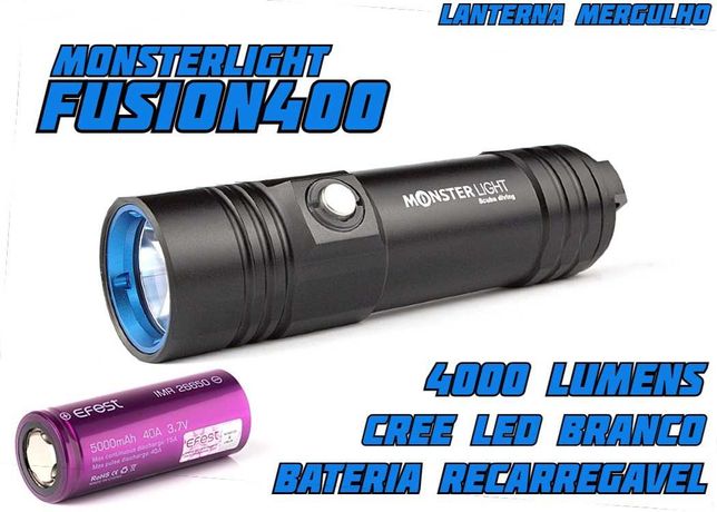 Kit lanterna mergulho Monsterlight Fusion 400 com bateria recarregável