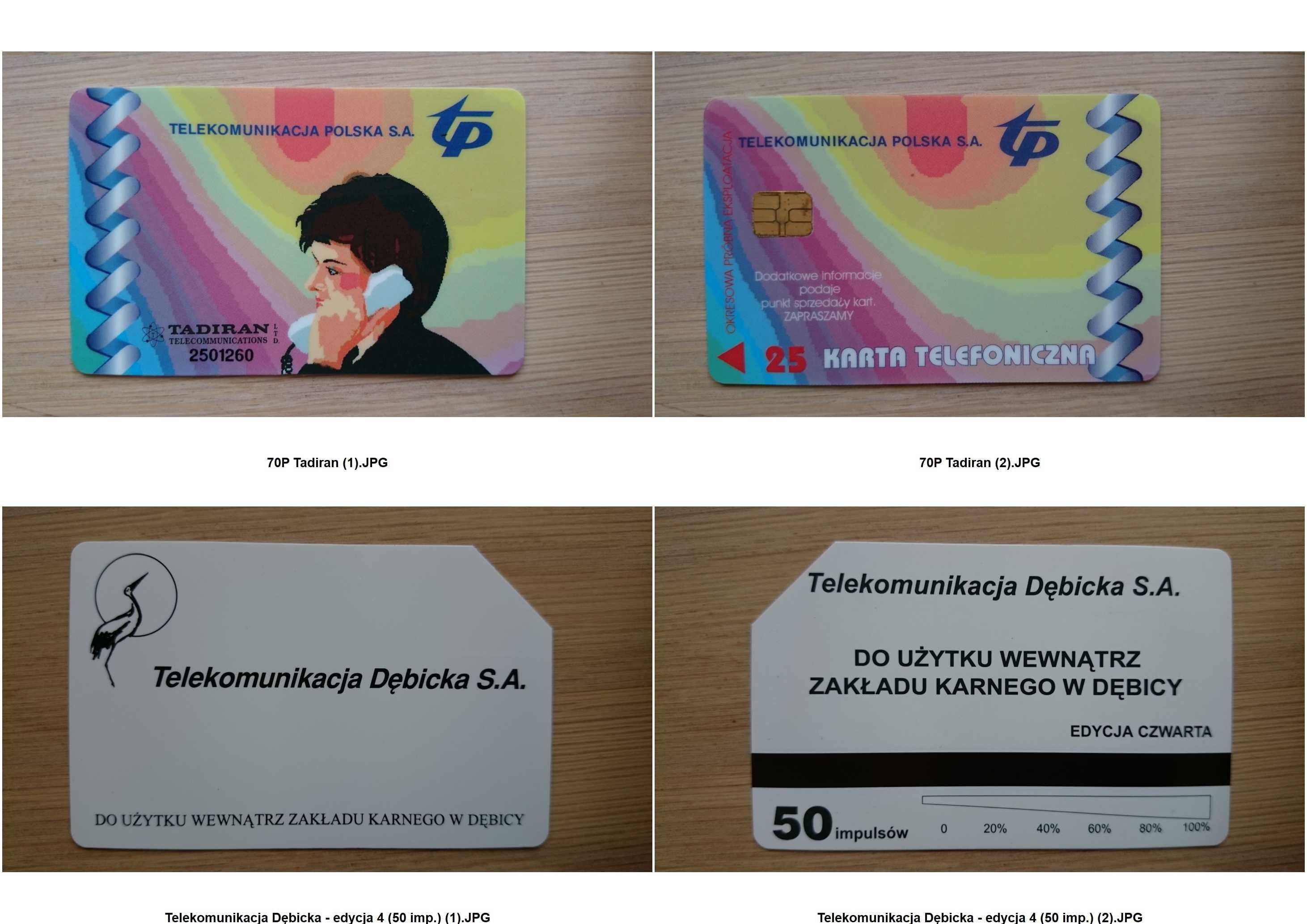 Polskie karty telefoniczne magnetyczne, chipowe, próbne