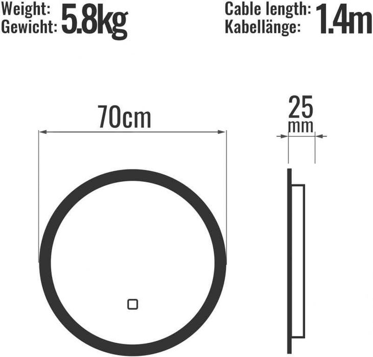 Lustro łazienkowe LED AQUAMARIN okrągłe - 70 cm
