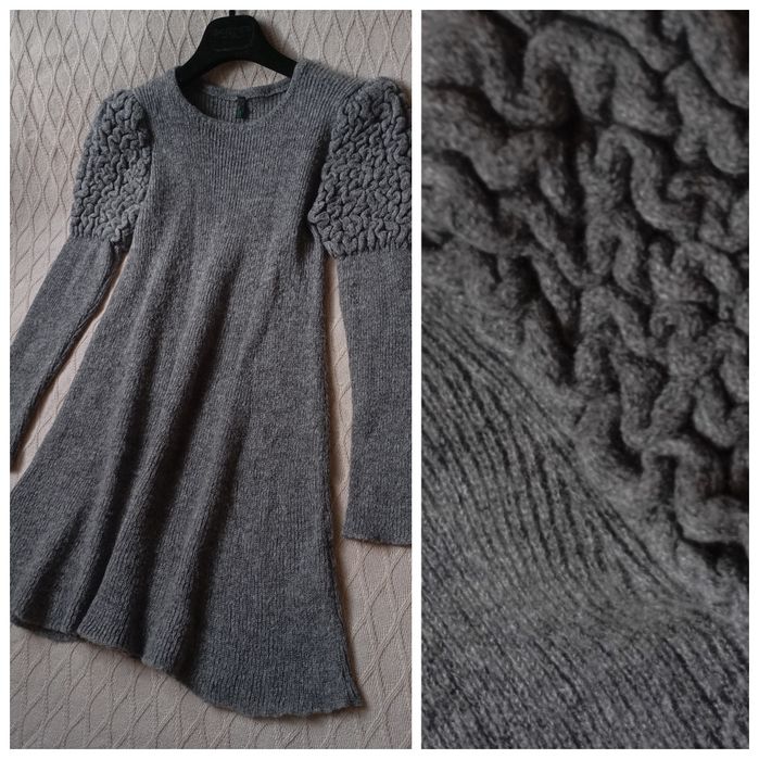 BENETTON 10-12L markowa włoska elegancka sukienka szara moherowa