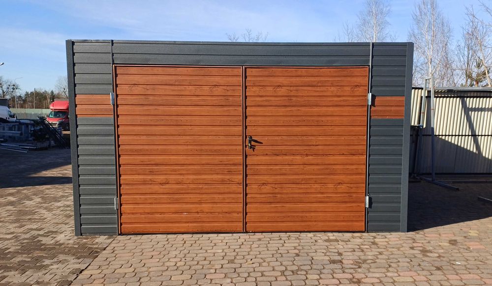 Garaż jednospadowy 4x5 grafit pasek drewnopodobny PRODUCENT (214)
