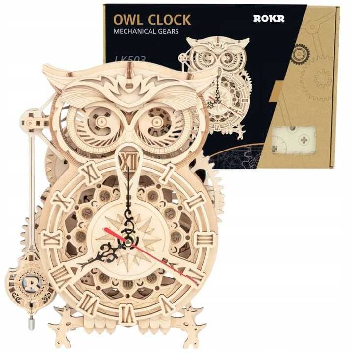 Drewniane Puzzle Robotime Model 3D Zegar Sowa Owl Clock DIY 161 el.