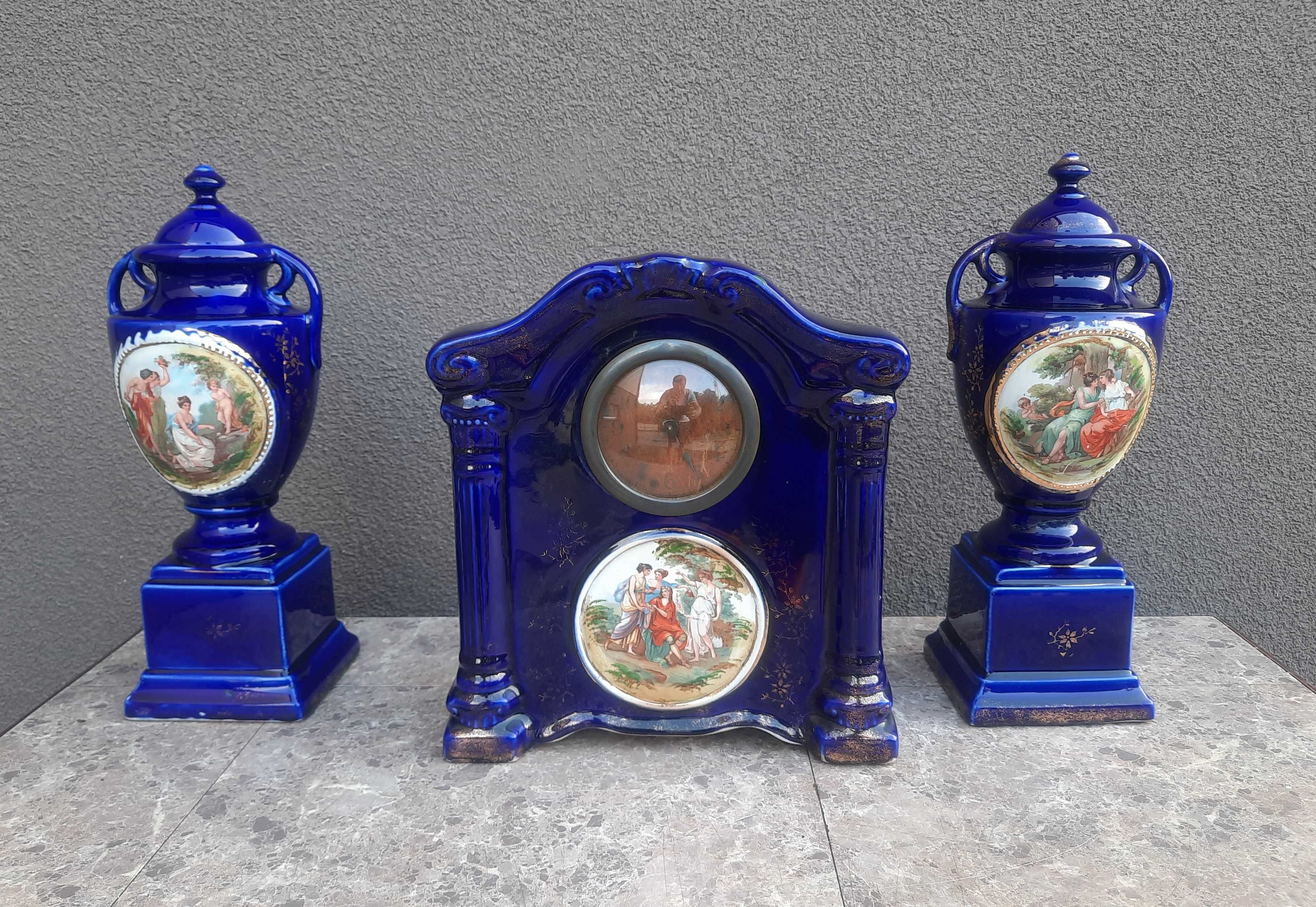 76 Zegar chodzik amfory kobalt porcelana Empire Ware England