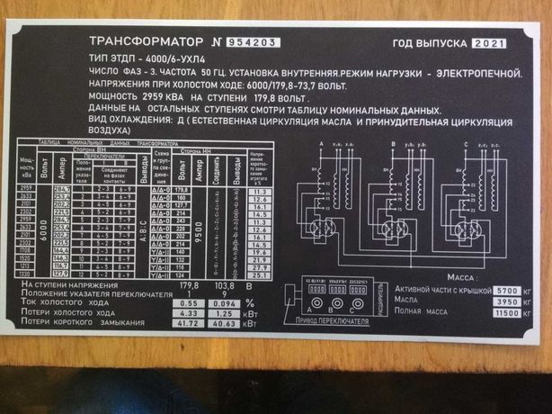 Трансформатор печной типа ЭТДП-4000/6 УХЛ 4 Новый