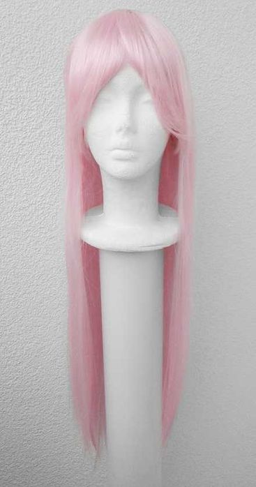 Długa prosta jasna różowa peruka z grzywką pastelowa cosplay wig 002