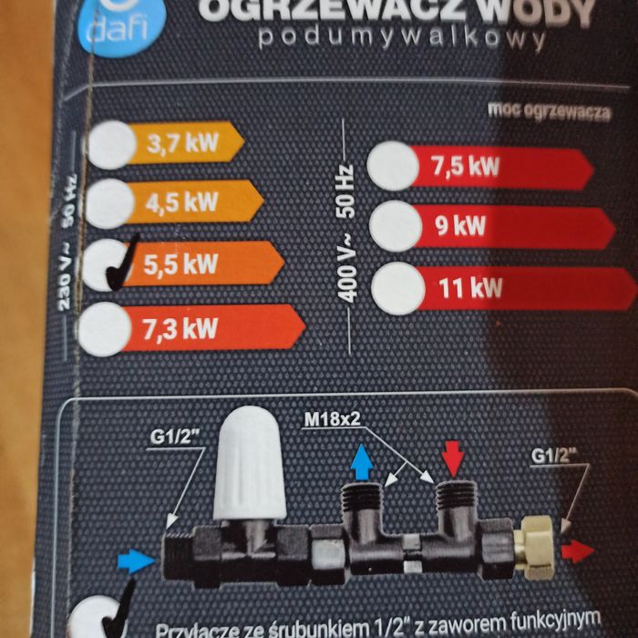 DAFI 5,5kW ogrzewacz wody przepływowy gwarancja