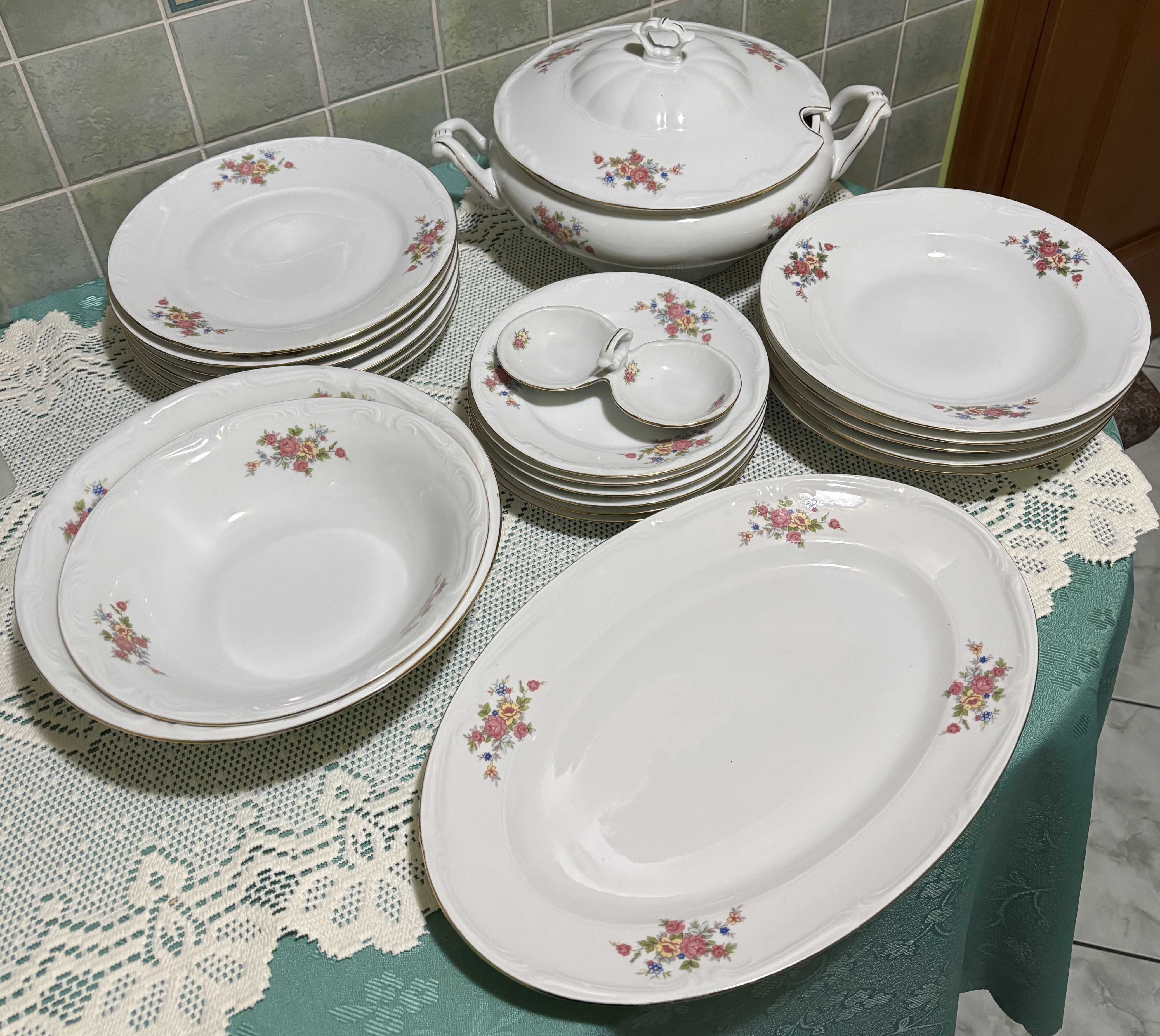 Duży Zestaw obiadowy na 6 osób Porcelana Bogucice, waza półmisek miski