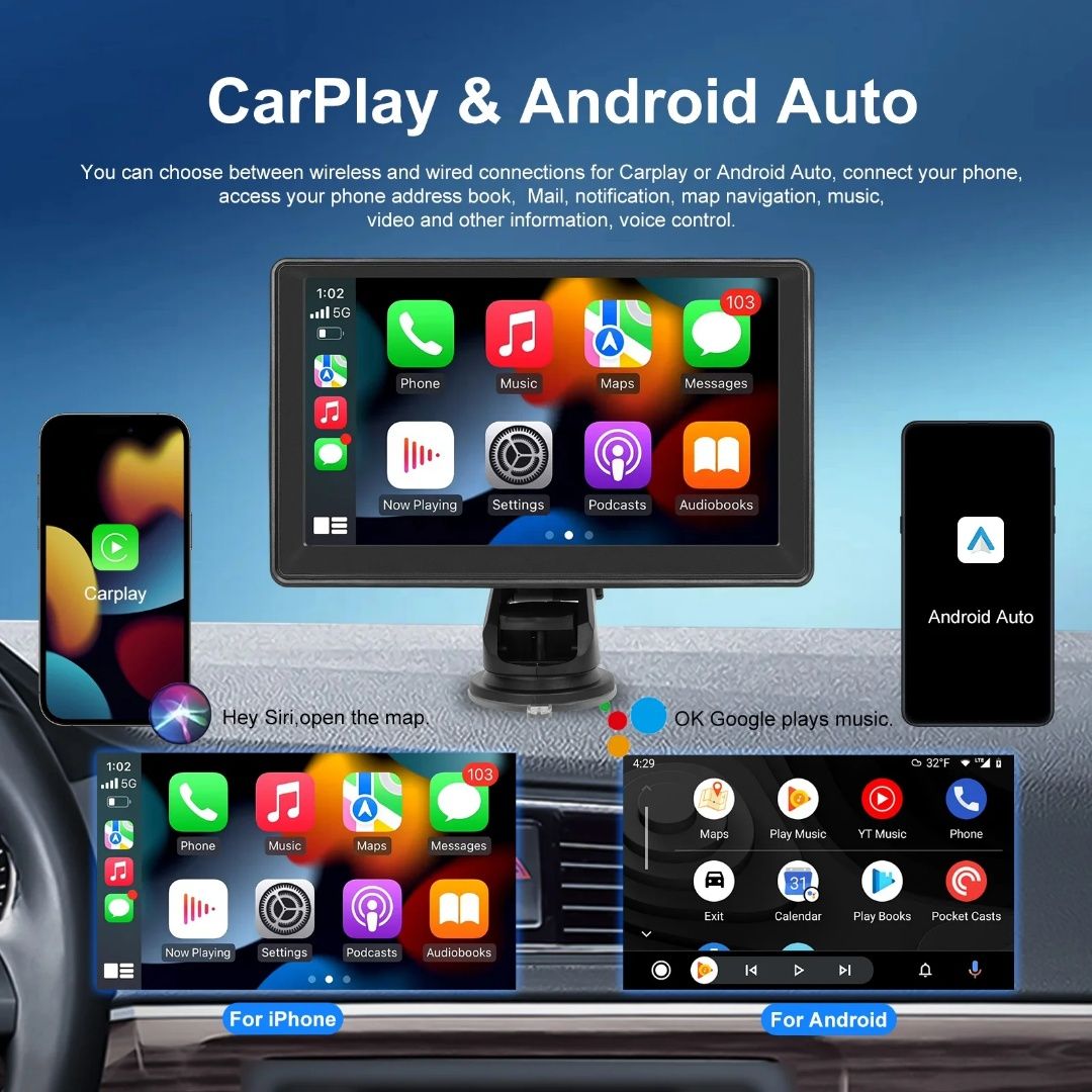 Auto rádio Portátil universal 7" Carplay Android auto
