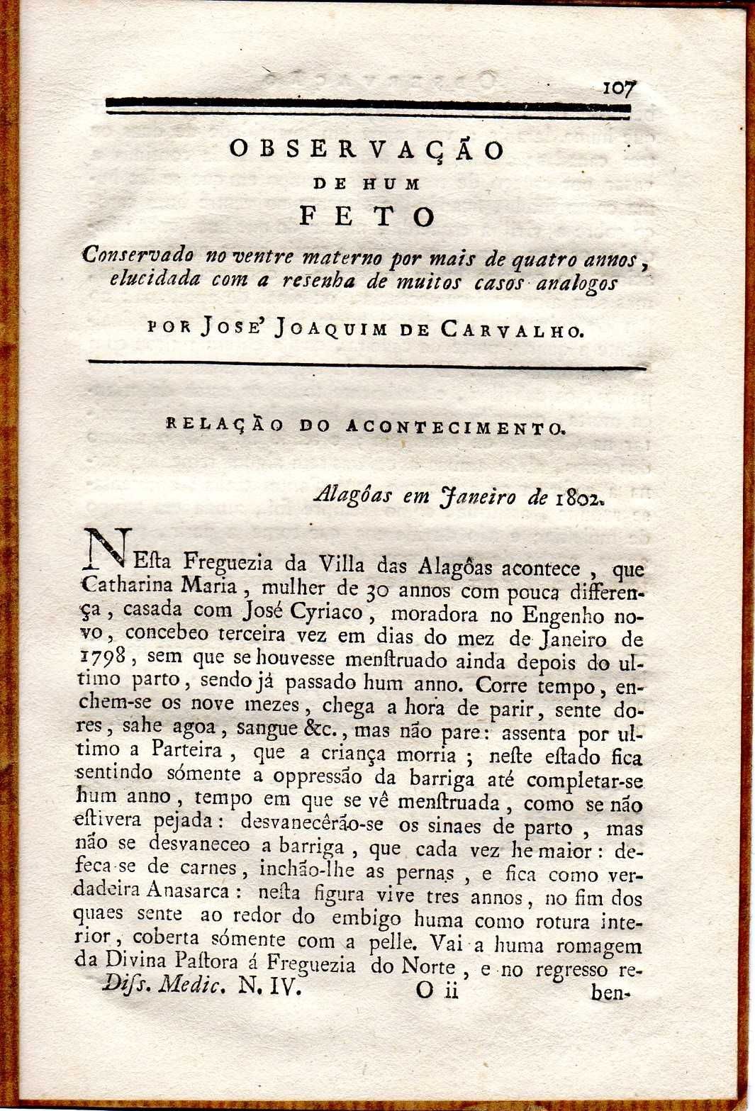 Observação de Um Feto Conservado no Ventre Materno por 4 anos - 1802