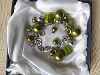 angielska zielona bransoletka szkło perełki