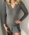 Wełniany szary sweter Marks&Spencer L M wool dekolt V