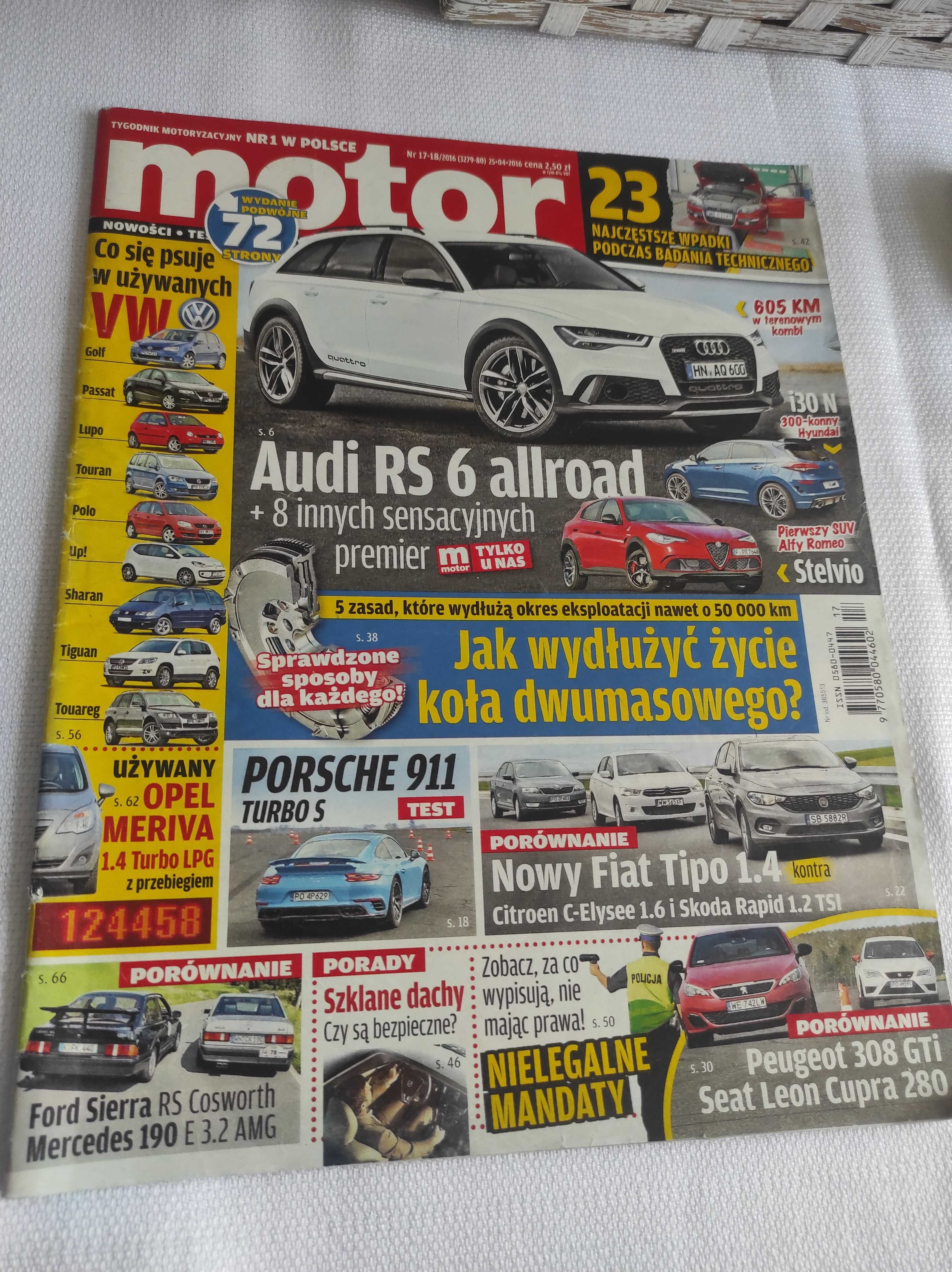 Czasopismo Motor WYSZUKAJ Auto 17-18/2016 RS6 Tipo Sierra Meriva 911
