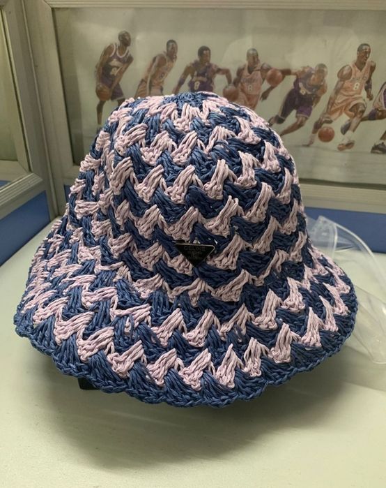 Celine szydełkowy kapelusz bucket hat sizal plażowy niebieski biały
