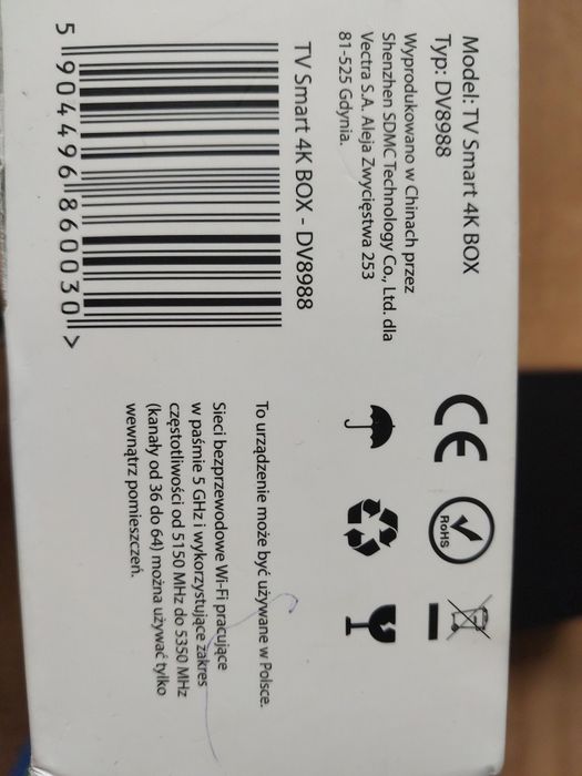 Chromecast Odtwarzacz TV Smart 4K BOX DV8988 Komplet Zasilacz Pilot HD