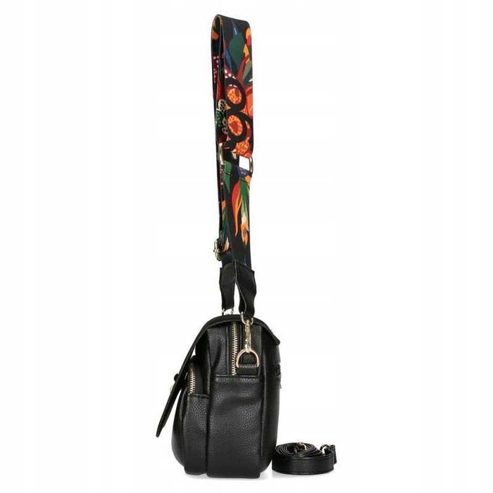 EGO Torebka Damska Listonoszka Na Ramię Czarna Zamsz Pszczółka 2 Paski