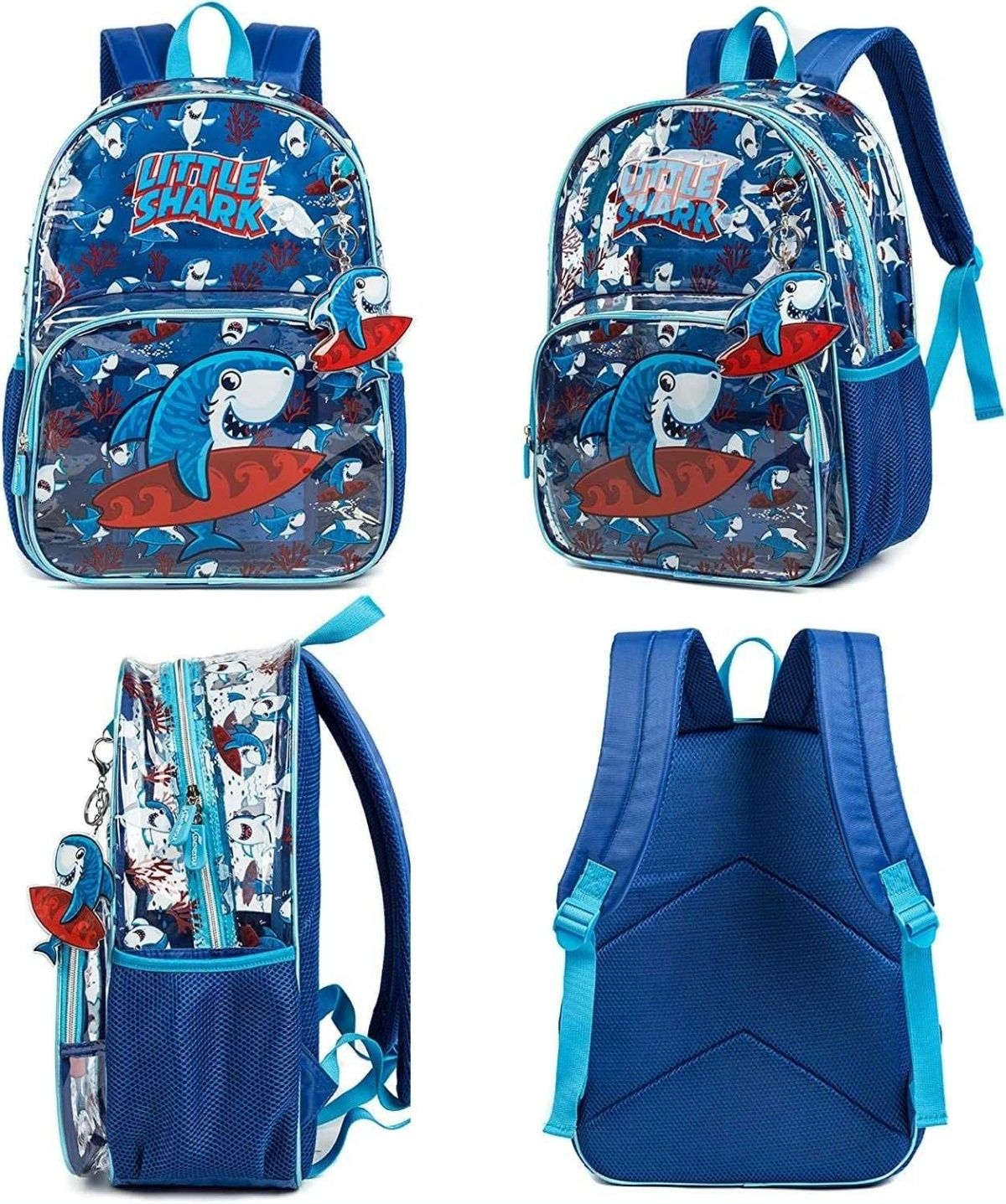 Plecak dla dzieci niebieski rekin + piórnik i torba na lunch