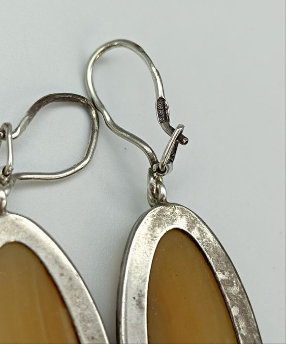 Советские серебряные серьги 875 урал с агатом