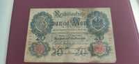 Nota 20 Marcos Reichbanknote Alemão 1910 rara