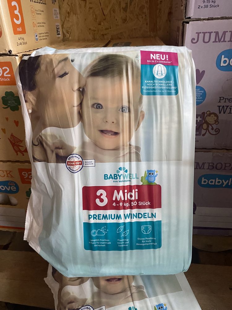 Підгузники/памперси Babylove, Babydream, Babywell, Pufies, Continente